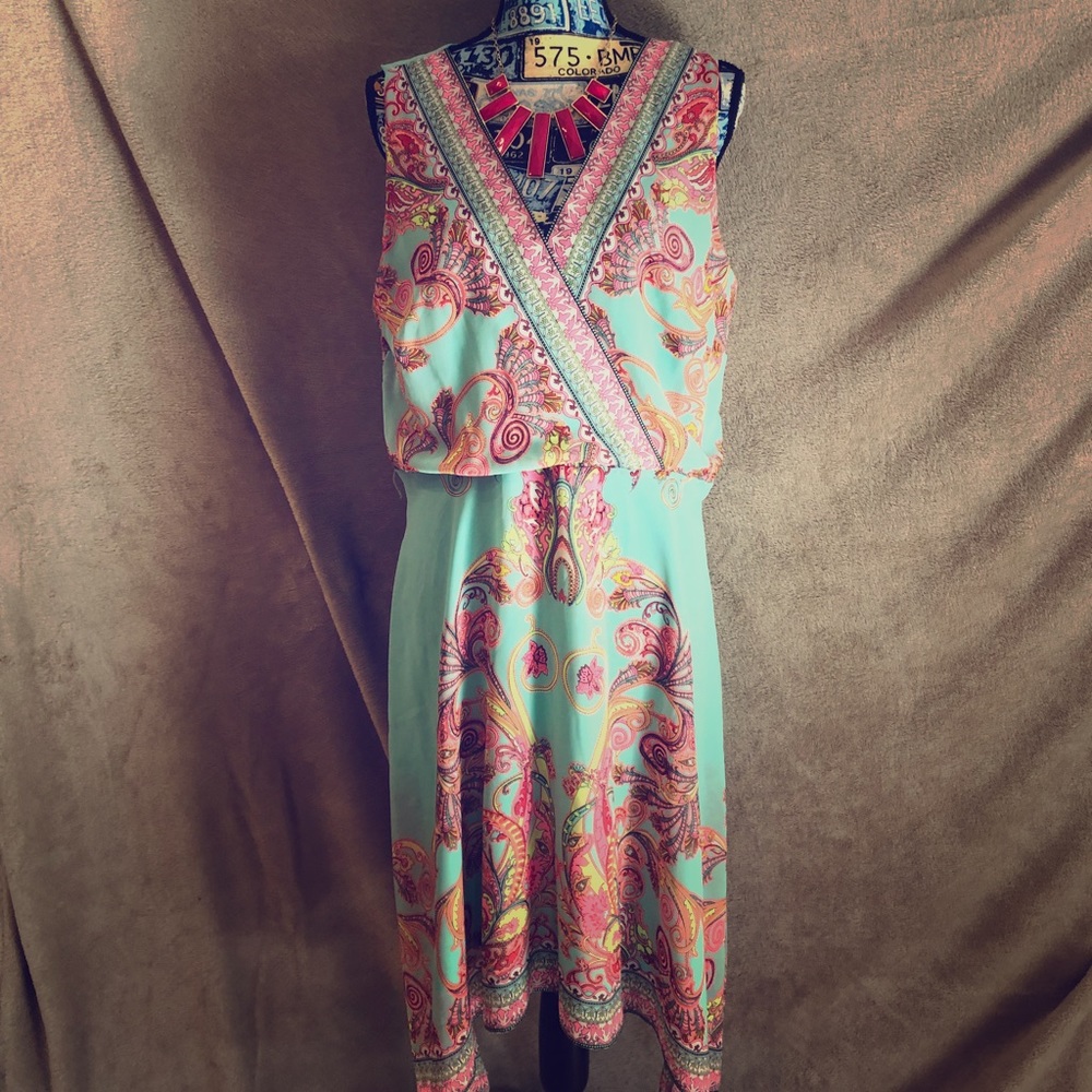 Green and floral aline dress